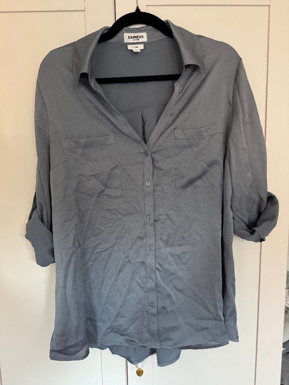 Express Portofino Original Fit XL Gray Button Down Blouse